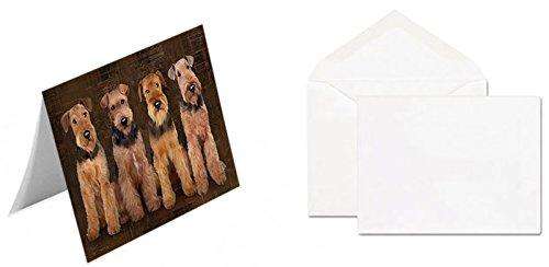 Rustic 4 Airedales Dog Handmade Artwork Assorted Pets Greeting Cards and Note Cards with Envelopes for All Occasions and Holiday Seasons GCD49103