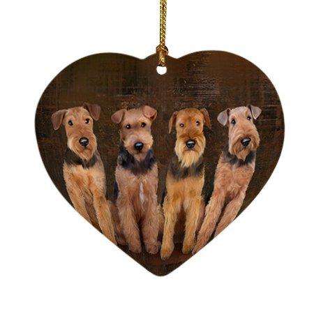 Rustic 4 Airedales Dog Heart Christmas Ornament HPOR48174