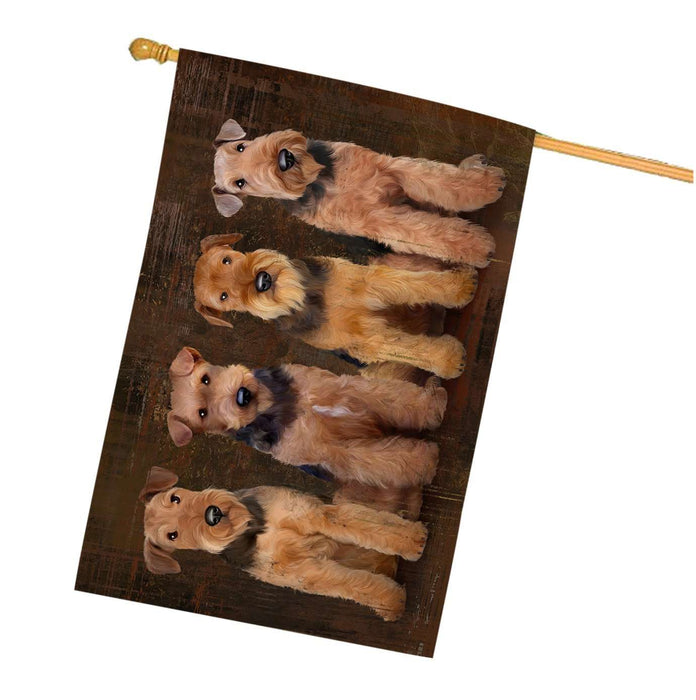 Rustic 4 Airedales Dog House Flag FLG48322