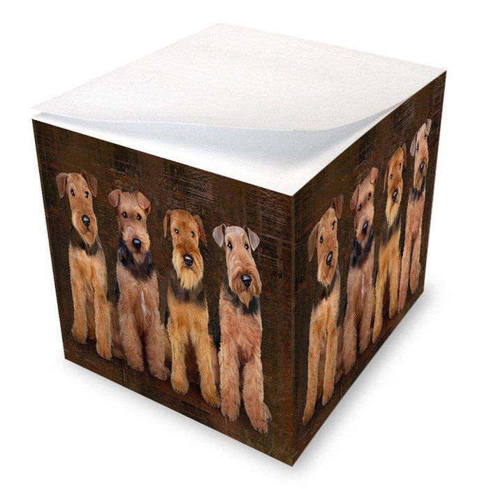 Rustic 4 Airedales Dog Note Cube NOC48174
