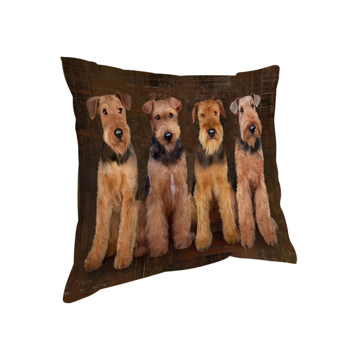 Rustic 4 Airedales Dog Pillow PIL48748