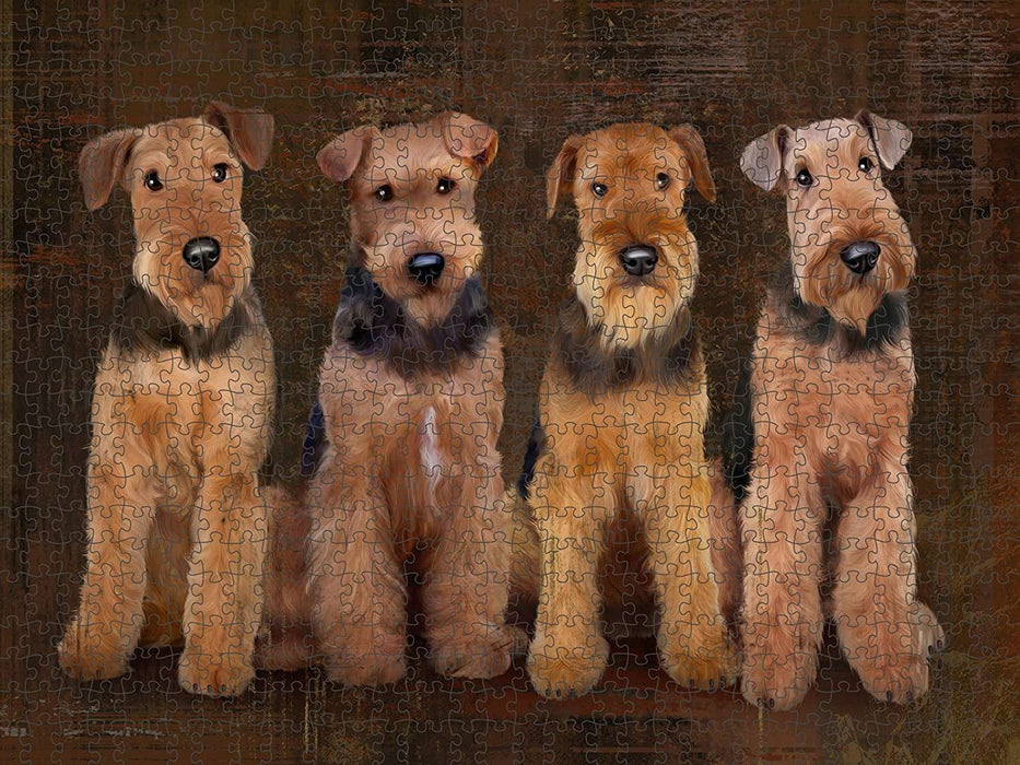 Rustic 4 Airedales Dog Puzzle with Photo Tin PUZL48375