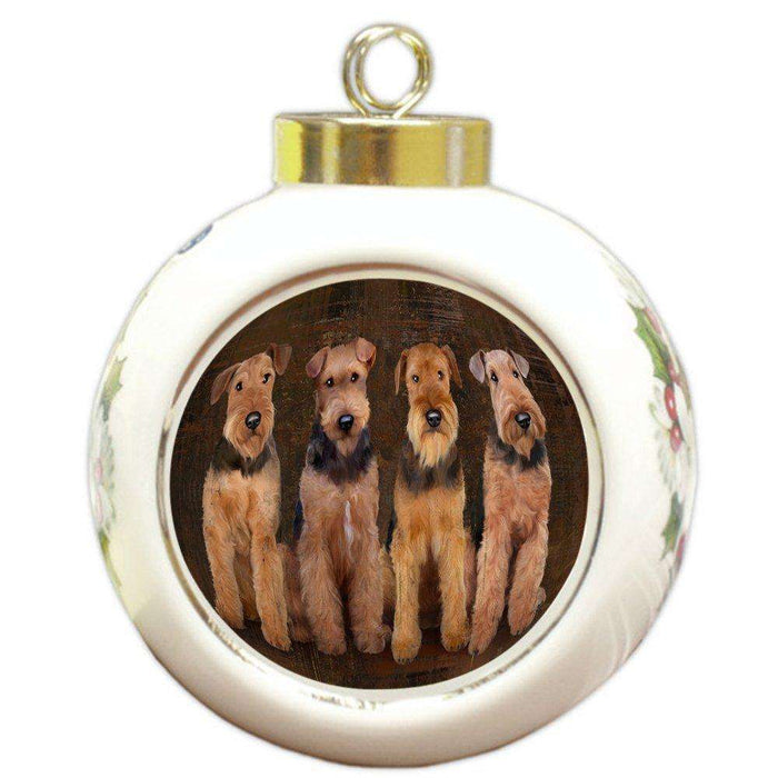 Rustic 4 Airedales Dog Round Ball Christmas Ornament RBPOR48174