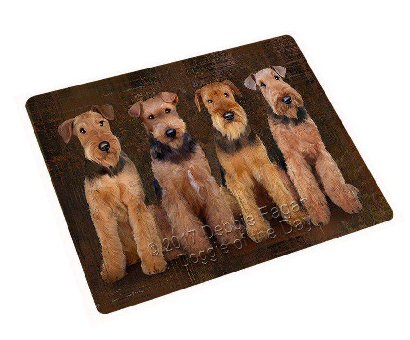 Rustic 4 Airedales Dog Tempered Cutting Board C48537