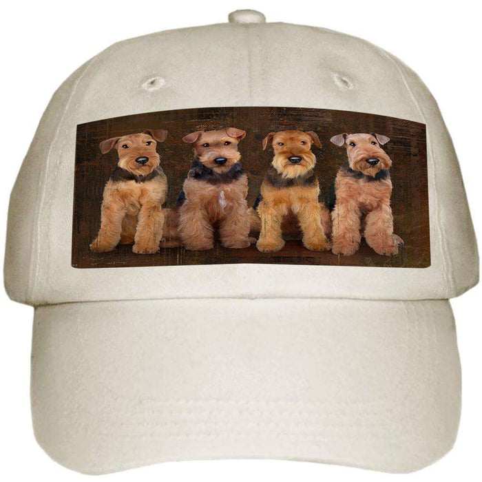 Rustic 4 Airedale Terriers Dog Ball Hat Cap HAT52446