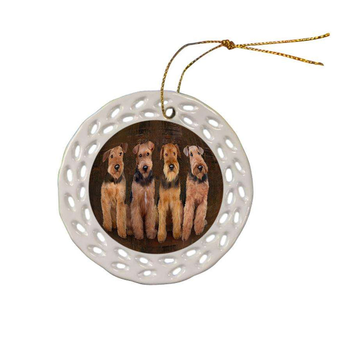 Rustic 4 Airedale Terriers Dog Ceramic Doily Ornament DPOR49571