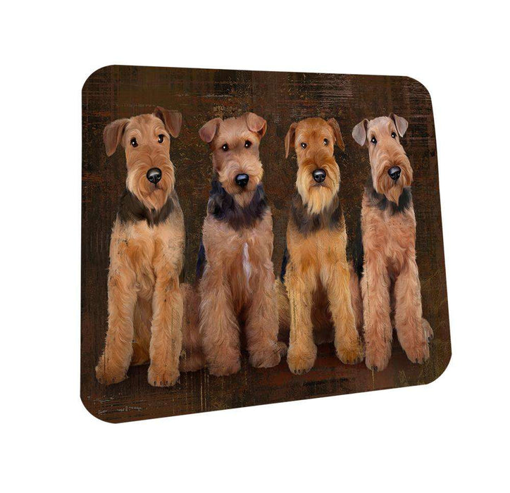 Rustic 4 Airedale Terriers Dog Coasters Set of 4 CST49530