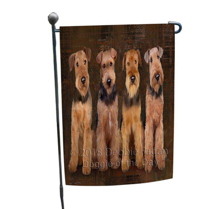 Rustic 4 Airedale Terriers Dog Garden Flag GFLG49400