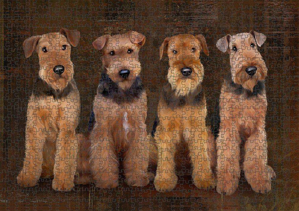 Rustic 4 Airedale Terriers Dog Puzzle with Photo Tin PUZL52077