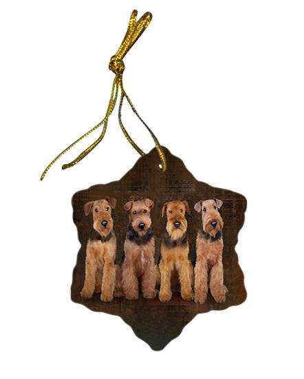 Rustic 4 Airedale Terriers Dog Star Porcelain Ornament SPOR49563