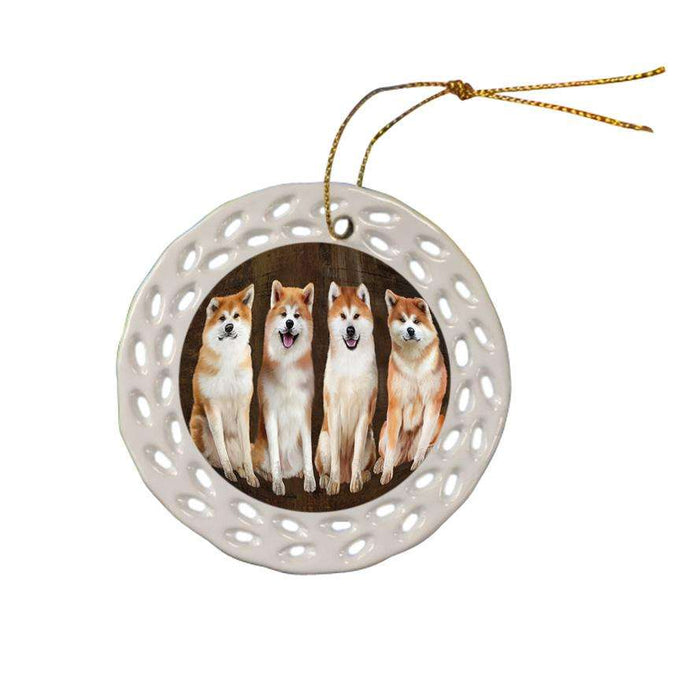 Rustic 4 Akitas Dog Ceramic Doily Ornament DPOR54352