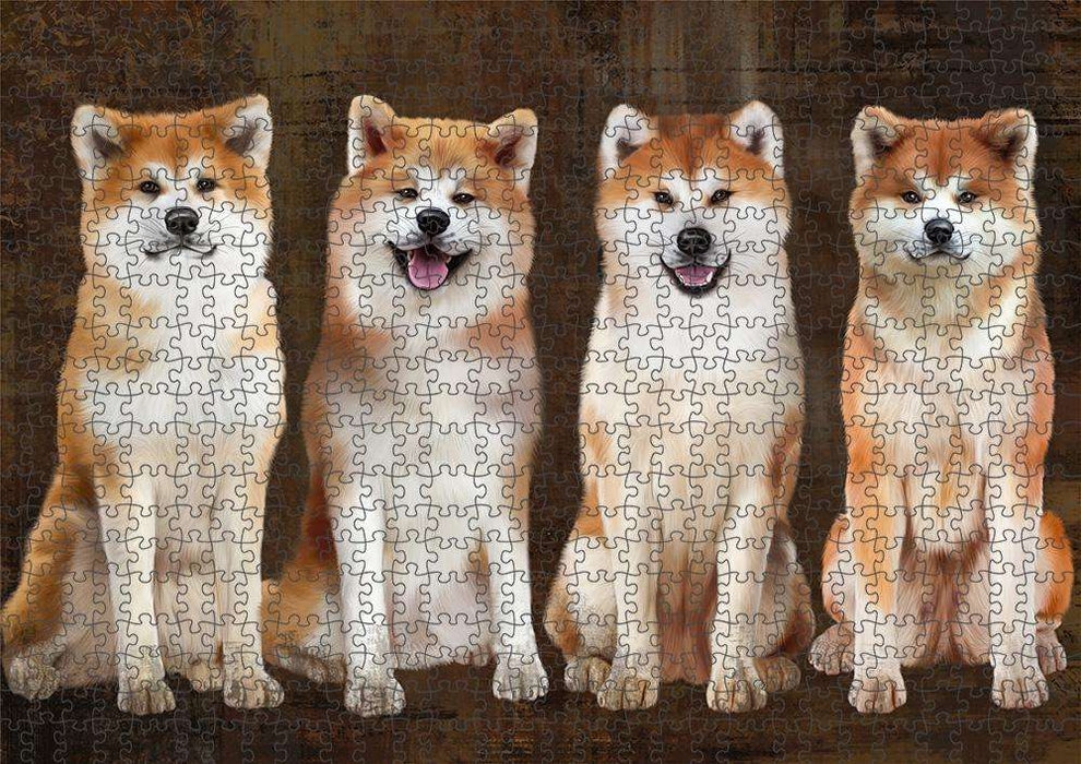 Rustic 4 Akitas Dog Puzzle with Photo Tin PUZL84564