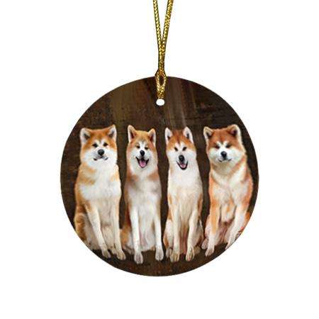 Rustic 4 Akitas Dog Round Flat Christmas Ornament RFPOR54343