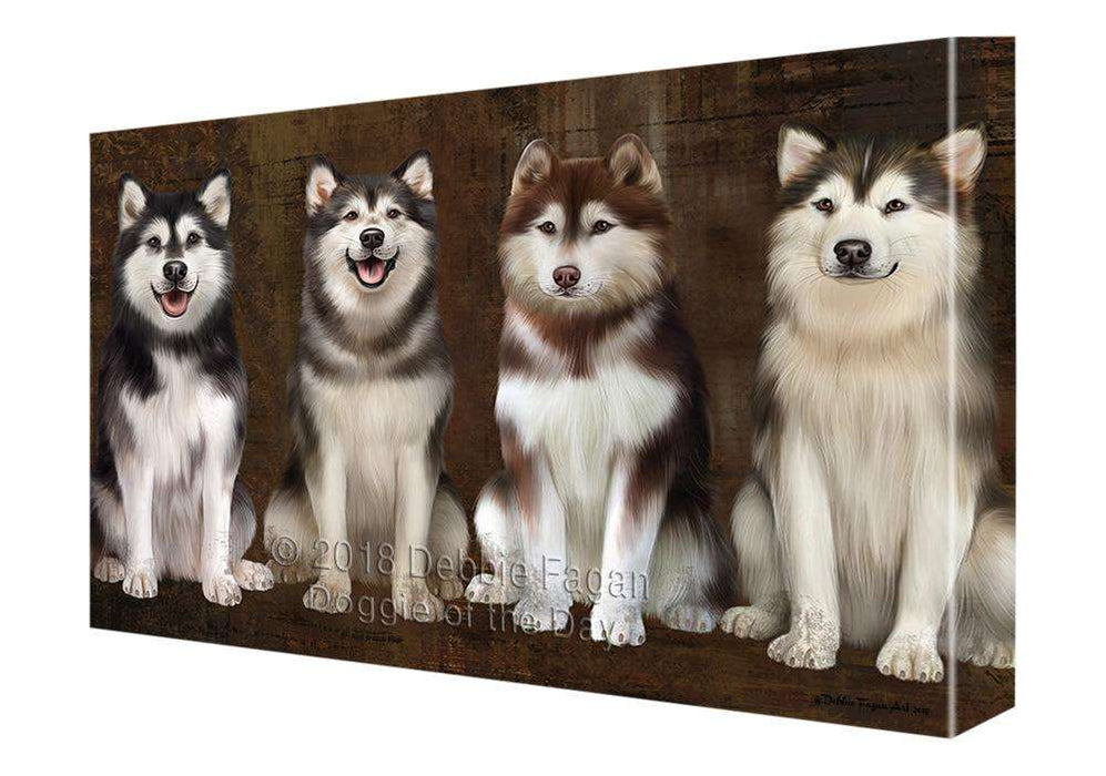 Rustic 4 Alaskan Malamutes Dog Canvas Print Wall Art Décor CVS107027