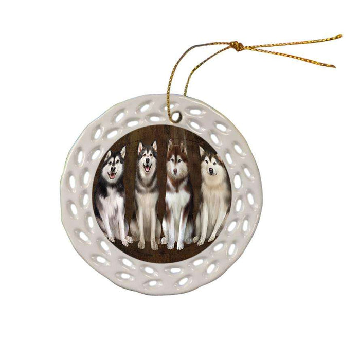 Rustic 4 Alaskan Malamutes Dog Ceramic Doily Ornament DPOR54353
