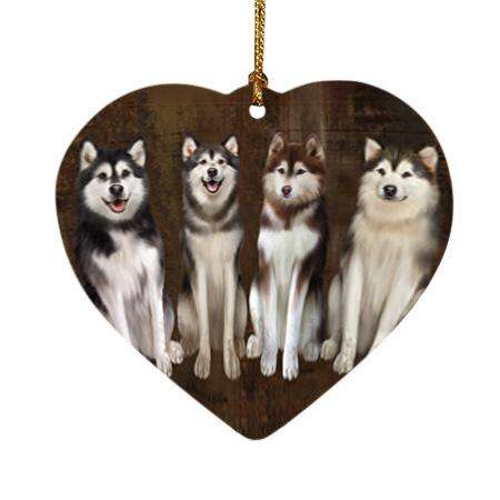 Rustic 4 Alaskan Malamutes Dog Heart Christmas Ornament HPOR54353