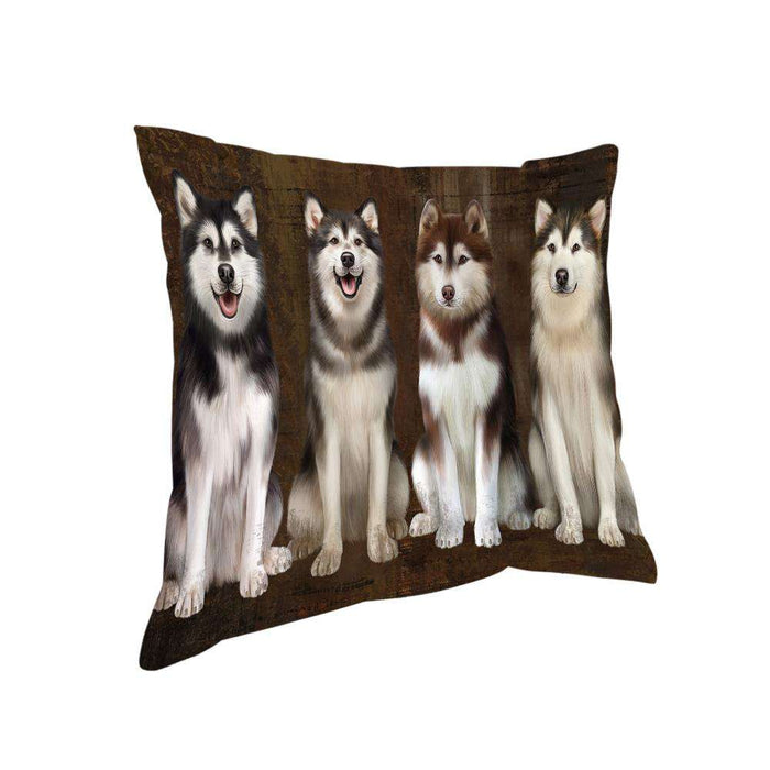 Rustic 4 Alaskan Malamutes Dog Pillow PIL74036