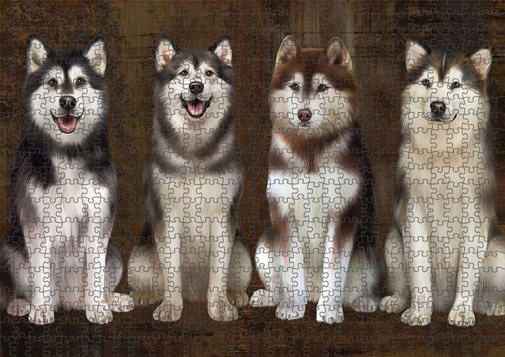 Rustic 4 Alaskan Malamutes Dog Puzzle with Photo Tin PUZL84568