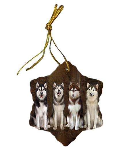 Rustic 4 Alaskan Malamutes Dog Star Porcelain Ornament SPOR54344