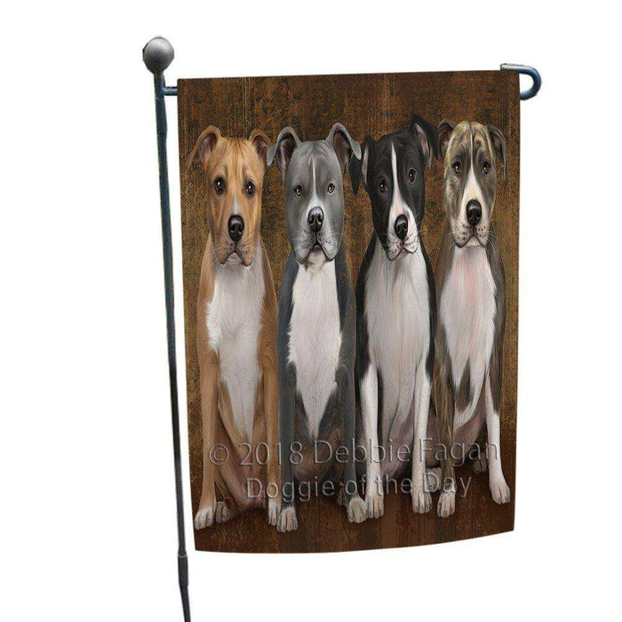 Rustic 4 American Staffordshire Terriers Dog Garden Flag GFLG49401