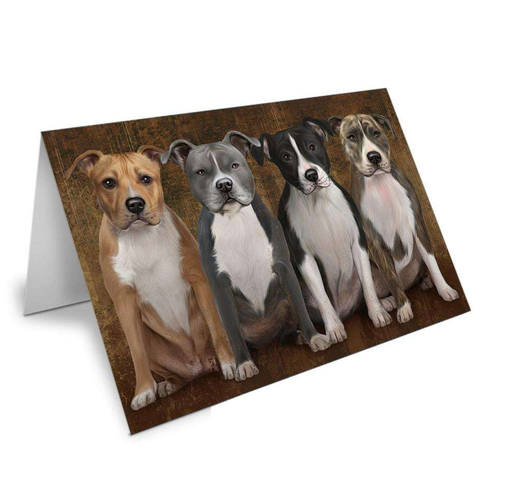 Rustic 4 American Staffordshire Terriers Dog Handmade Artwork Assorted Pets Greeting Cards and Note Cards with Envelopes for All Occasions and Holiday Seasons GCD52745