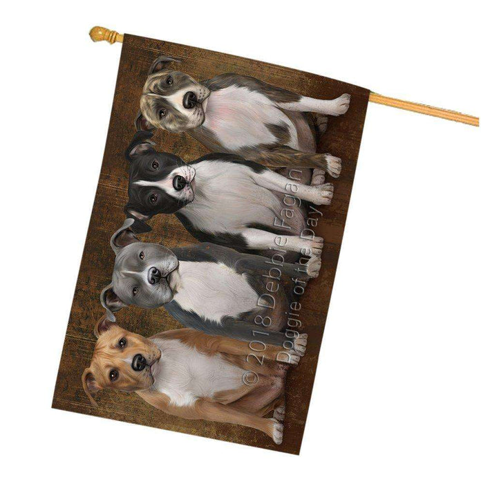 Rustic 4 American Staffordshire Terriers Dog House Flag FLGA49537