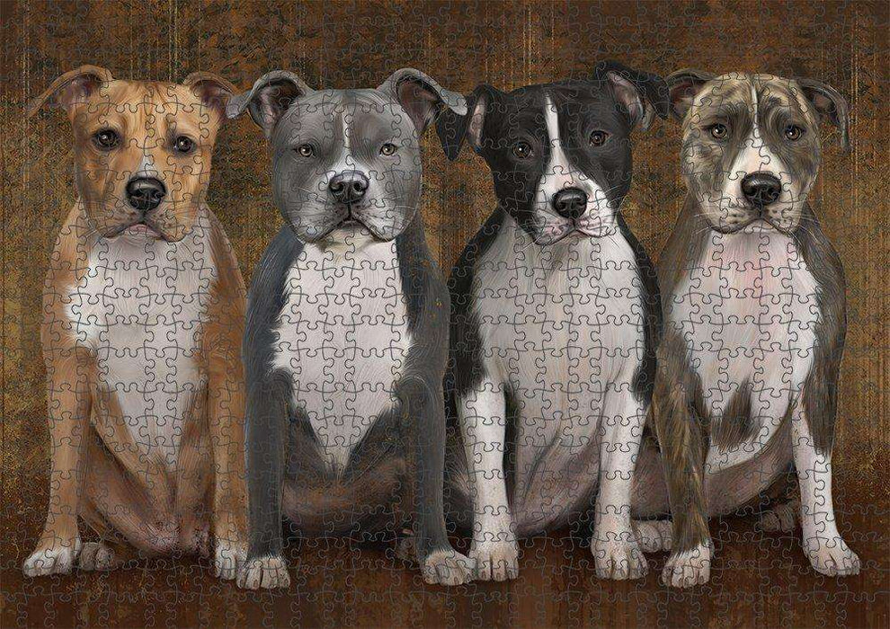 Rustic 4 American Staffordshire Terriers Dog Puzzle with Photo Tin PUZL52080