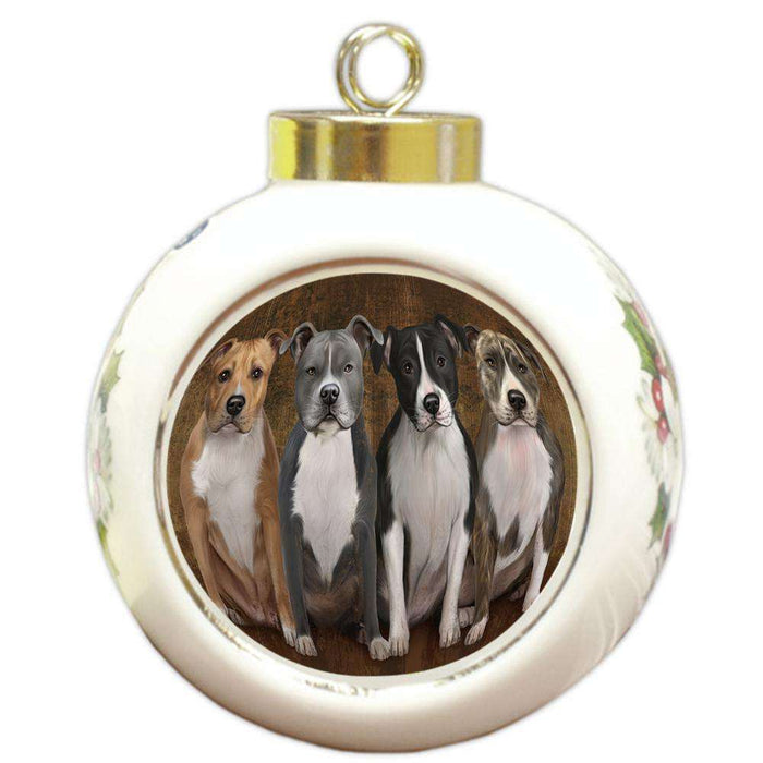Rustic 4 American Staffordshire Terriers Dog Round Ball Christmas Ornament RBPOR49572