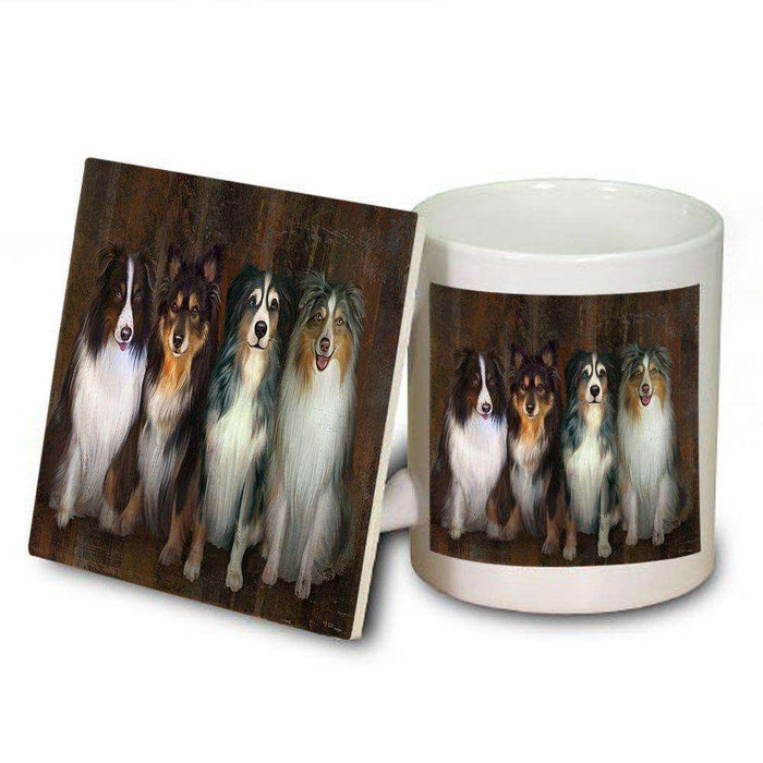Rustic 4 Australian Shepherd Dog Mug and Coaster Set MUC48189