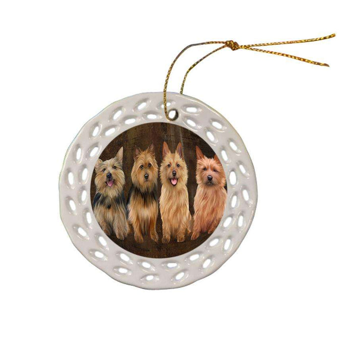 Rustic 4 Australian Terriers Dog Ceramic Doily Ornament DPOR54354