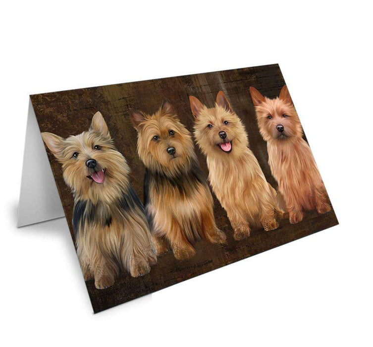 Rustic 4 Australian Terriers Dog Handmade Artwork Assorted Pets Greeting Cards and Note Cards with Envelopes for All Occasions and Holiday Seasons GCD67091