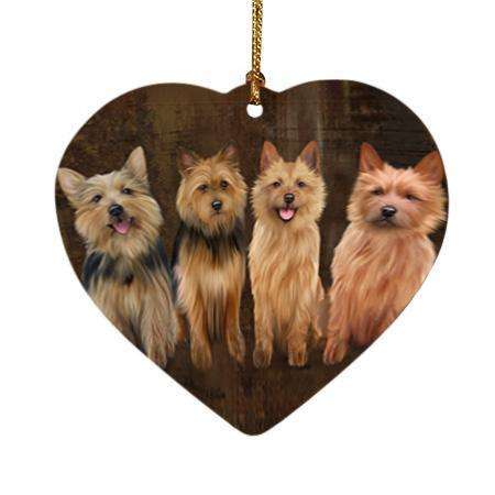 Rustic 4 Australian Terriers Dog Heart Christmas Ornament HPOR54354
