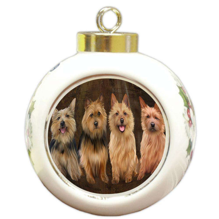 Rustic 4 Australian Terriers Dog Round Ball Christmas Ornament RBPOR54354