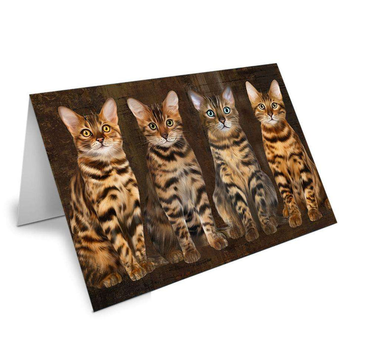 Rustic 4 Bengal Cats Handmade Artwork Assorted Pets Greeting Cards and Note Cards with Envelopes for All Occasions and Holiday Seasons GCD67094