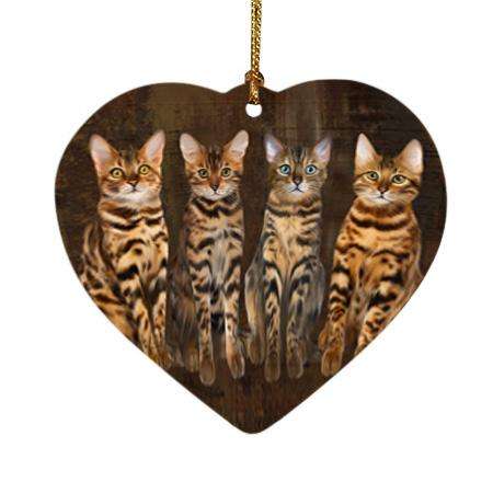 Rustic 4 Bengal Cats Heart Christmas Ornament HPOR54355