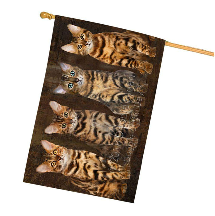 Rustic 4 Bengal Cats House Flag FLG54553