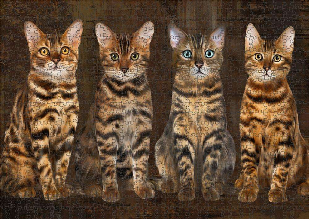 Rustic 4 Bengal Cats Puzzle with Photo Tin PUZL84576