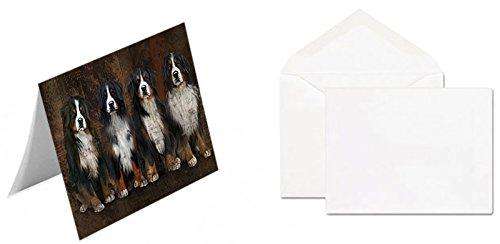 Rustic 4 Bernese Mountain Dogs Handmade Artwork Assorted Pets Greeting Cards and Note Cards with Envelopes for All Occasions and Holiday Seasons GCD49196