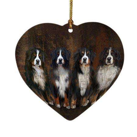 Rustic 4 Bernese Mountain Dogs Heart Christmas Ornament HPOR48205