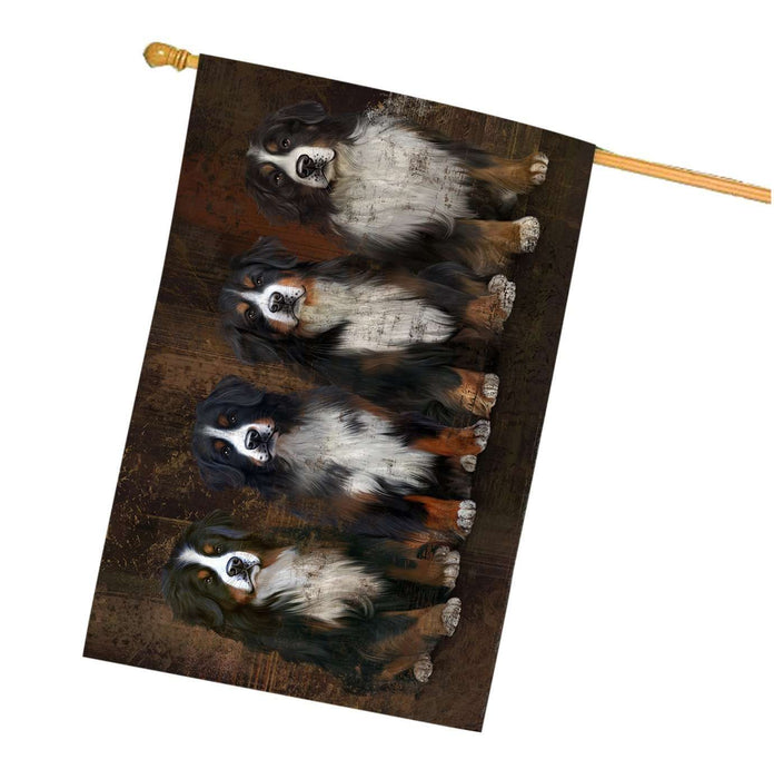 Rustic 4 Bernese Mountain Dogs House Flag FLG48353