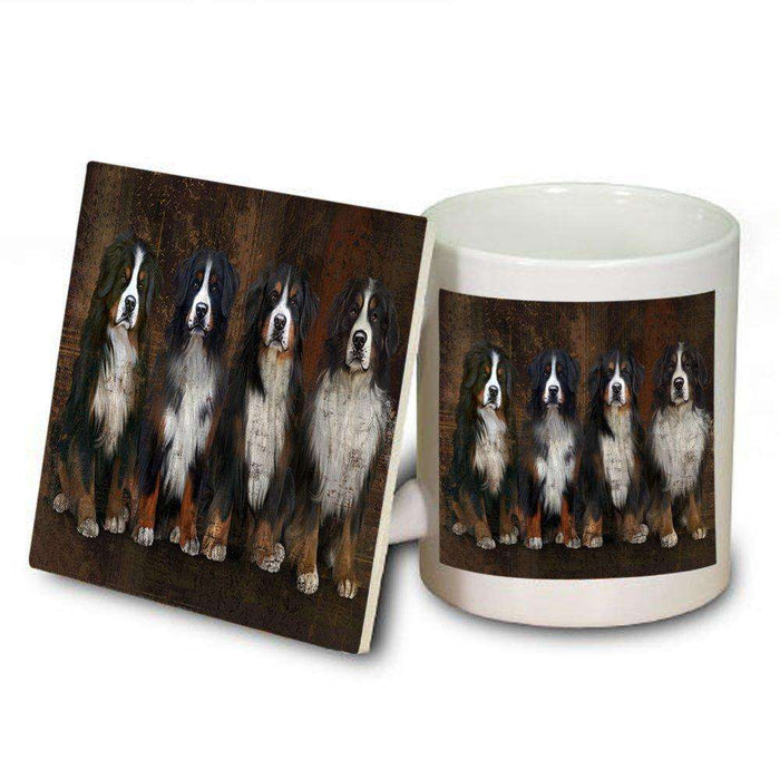 Rustic 4 Bernese Mountain Dogs Mug and Coaster Set MUC48197