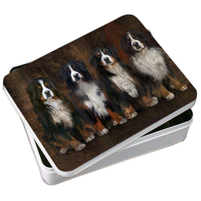 Rustic 4 Bernese Mountain Dogs Photo Storage Tin PITN48195