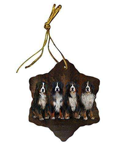 Rustic 4 Bernese Mountain Dogs Star Porcelain Ornament SPOR48197