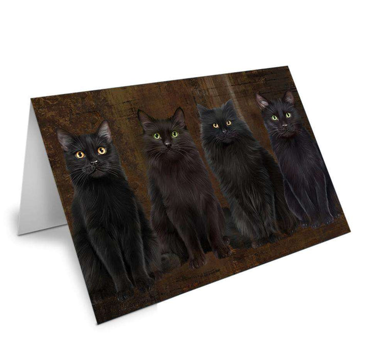 Rustic 4 Black Cats Handmade Artwork Assorted Pets Greeting Cards and Note Cards with Envelopes for All Occasions and Holiday Seasons GCD67097