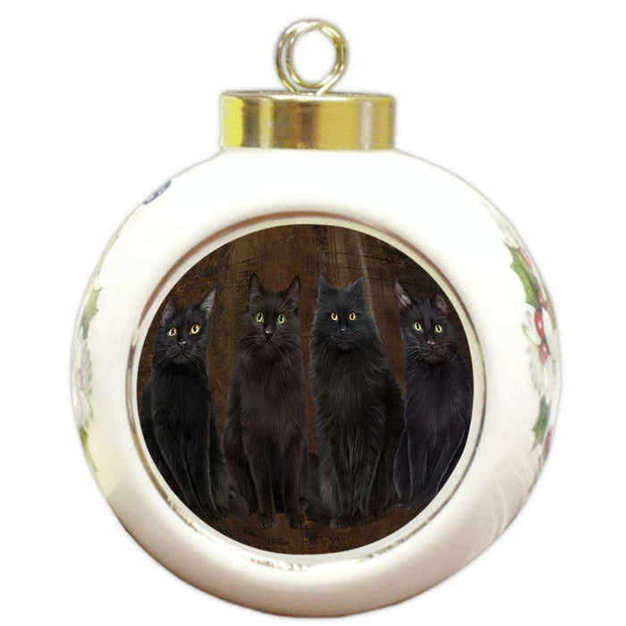 Rustic 4 Black Cats Round Ball Christmas Ornament RBPOR54356