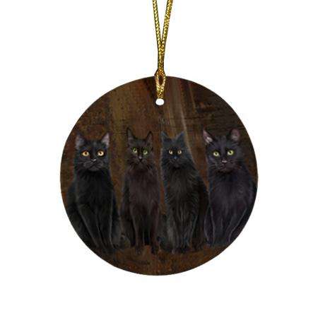 Rustic 4 Black Cats Round Flat Christmas Ornament RFPOR54347