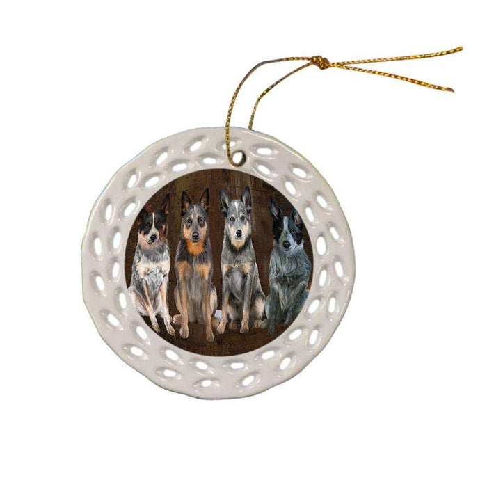Rustic 4 Blue Heelers Dog Ceramic Doily Ornament DPOR54357