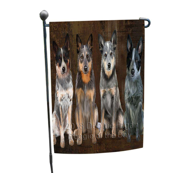 Rustic 4 Blue Heelers Dog Garden Flag GFLG54419