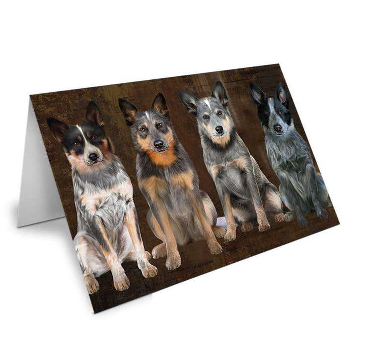 Rustic 4 Blue Heelers Dog Handmade Artwork Assorted Pets Greeting Cards and Note Cards with Envelopes for All Occasions and Holiday Seasons GCD67100