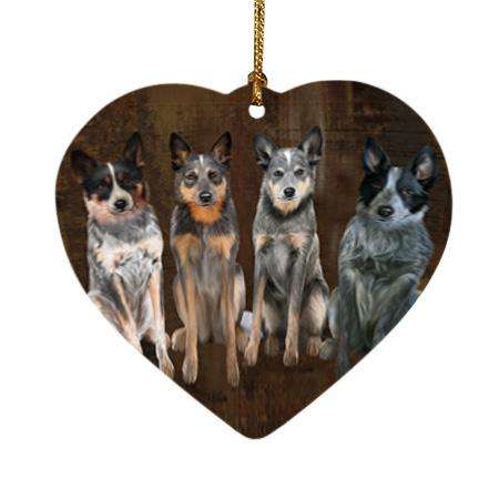 Rustic 4 Blue Heelers Dog Heart Christmas Ornament HPOR54357
